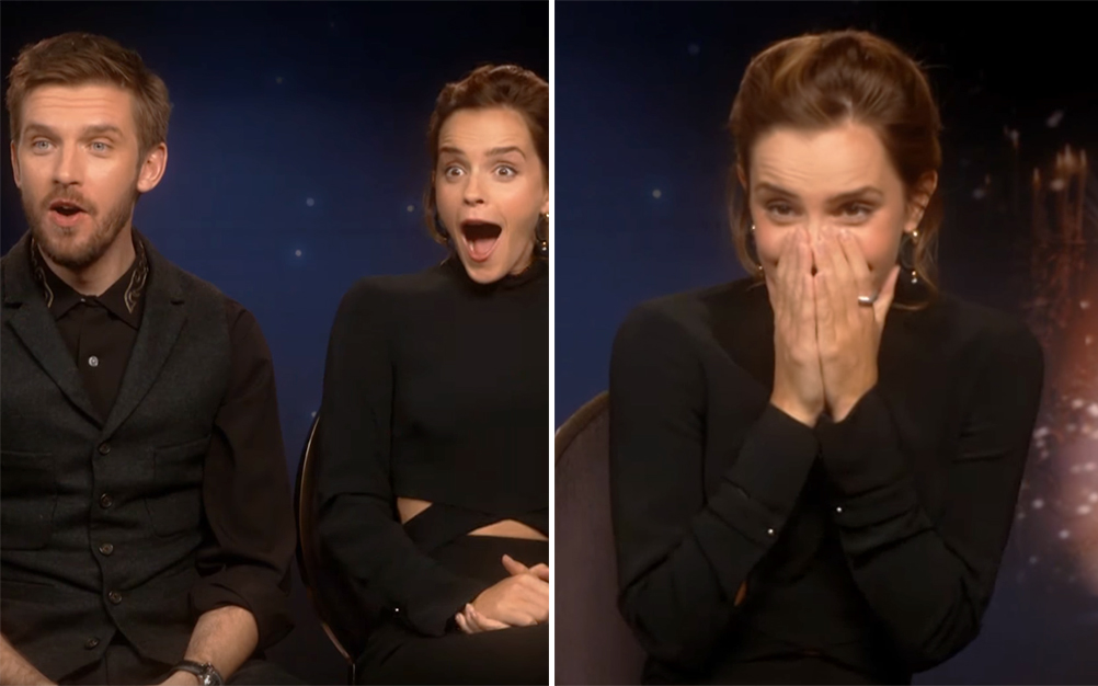 Dan Stevens e Emma Watson são surpreendidos em entrevista