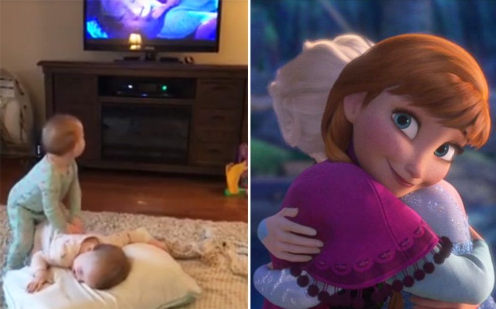 Gêmeas de 2 anos de idade recriam cena da animação “Frozen”