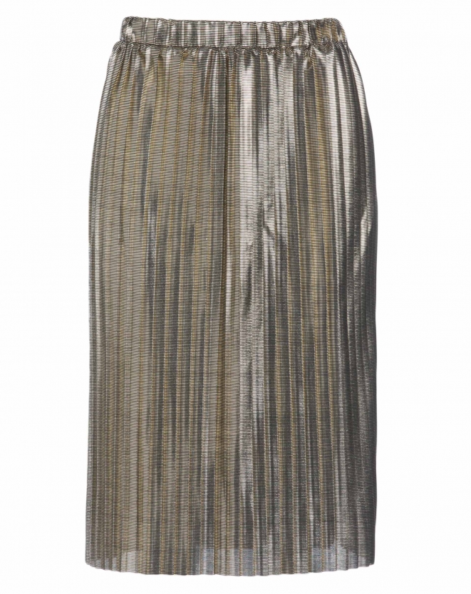 Saia midi plissada metalizada de R9,90 por R9,90