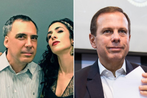 Imagem mostra Arnaldo Antunes, Marisa Monte e João Doria, em montagem