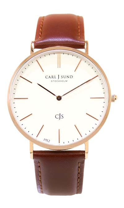 Relógio analógico com pulseira de couro, R$ 850,00. Carl J Sund.