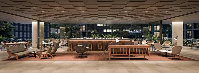 O bar: lobby lembra um hotel de luxo