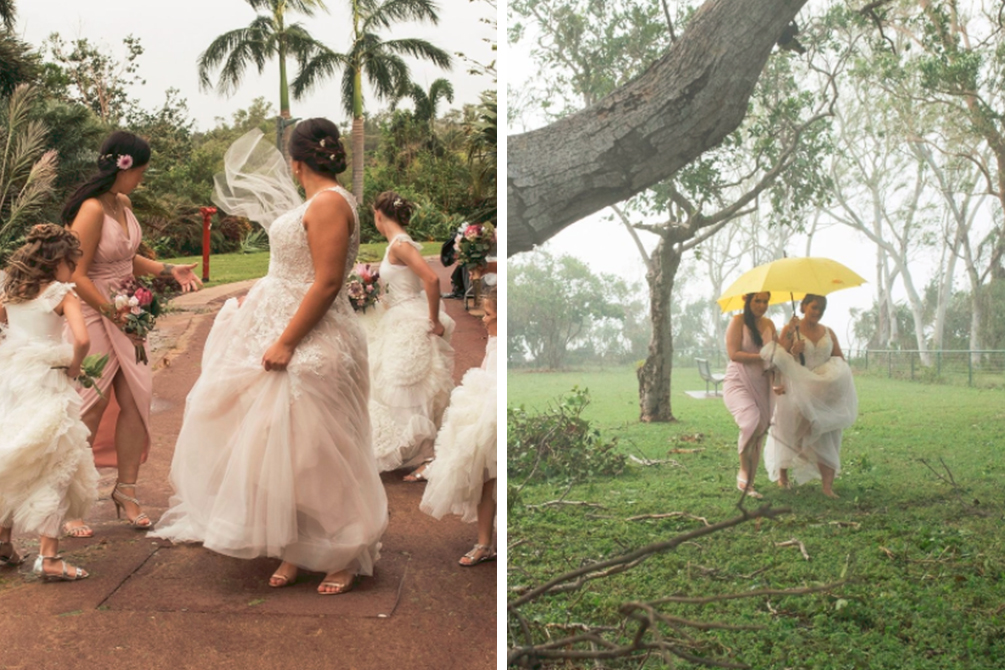 Este casal não deixou um ciclone estragar o dia do seu casamento
