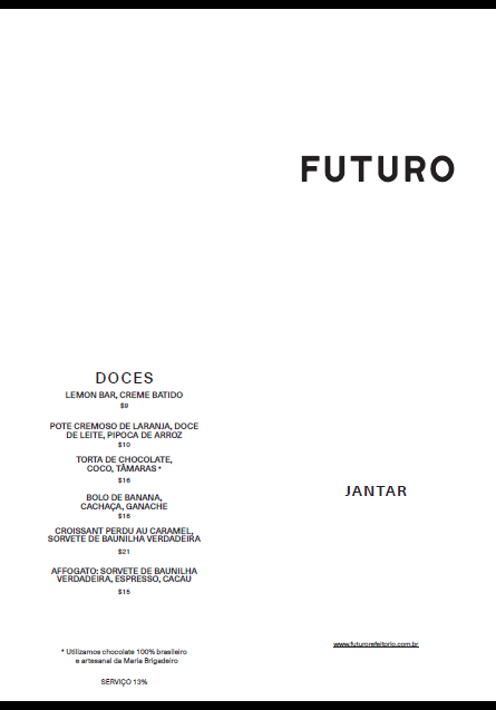 Futuro – Menu de Jantar
