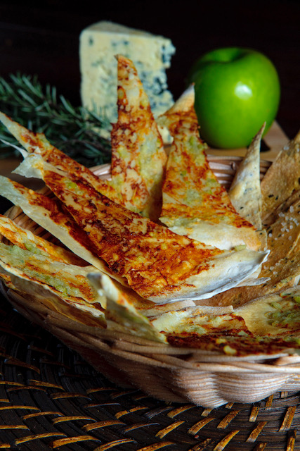 Crostini: de gorgonzola e maçã verde