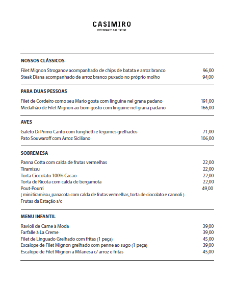Casimiro – Menu Casimiro – Menu