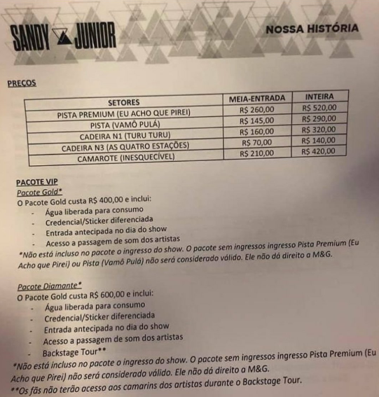 sandy junior pacote vip sandy junior pacote vip