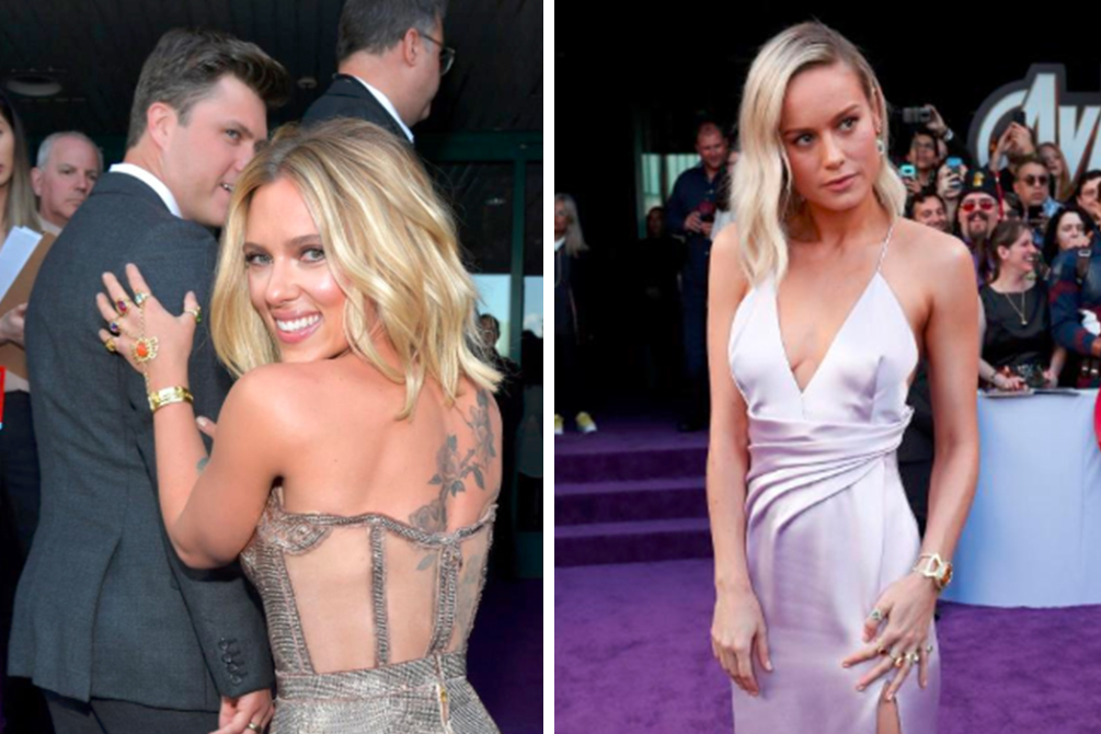 Brie Larson e Scarlett Johansson chamam atenção na pré de Vingadores