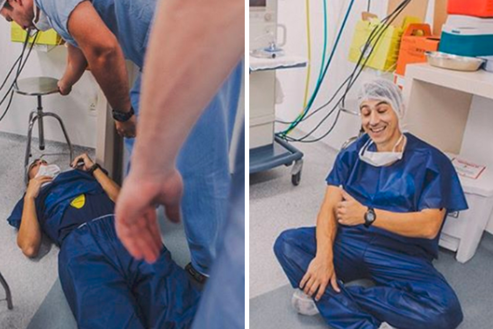 Pai que desmaiou na hora do parto faz sucesso em fotos no Instagram