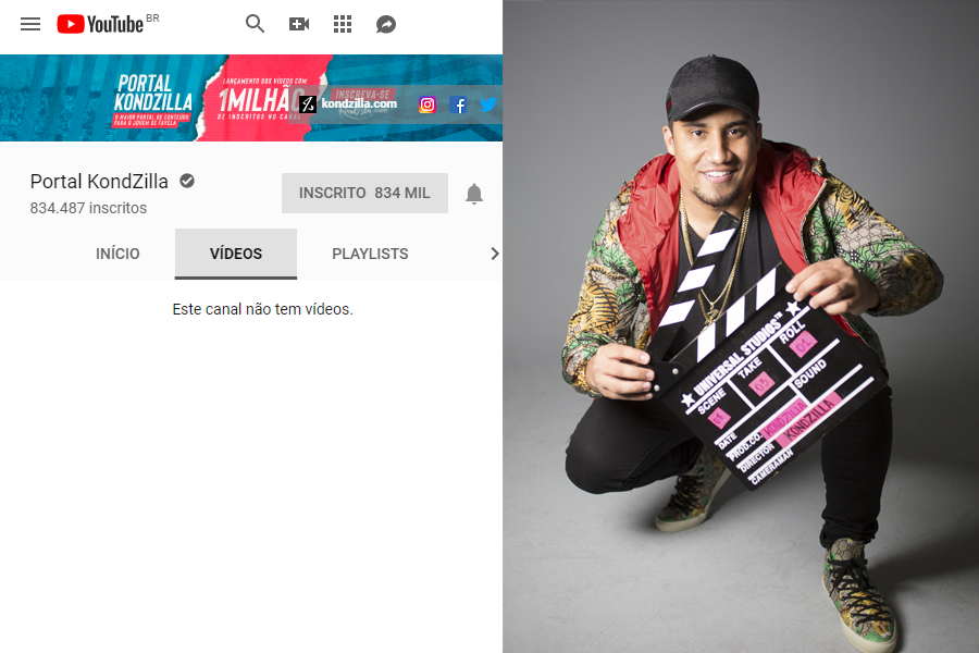 KondZilla tem canal com quase 1 milhão de inscritos sem nenhum vídeo