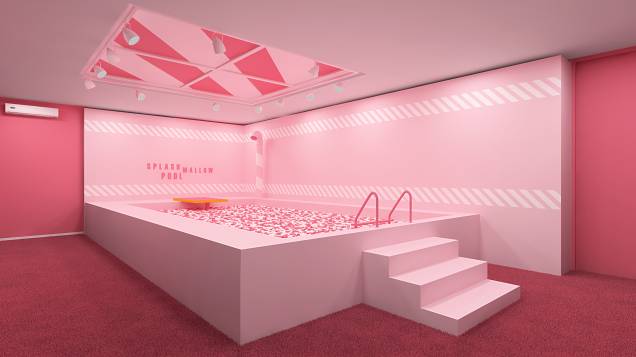Projeção 3D da piscina de marshmallows em São Paulo Projeção 3D da piscina de marshmallows em São Paulo