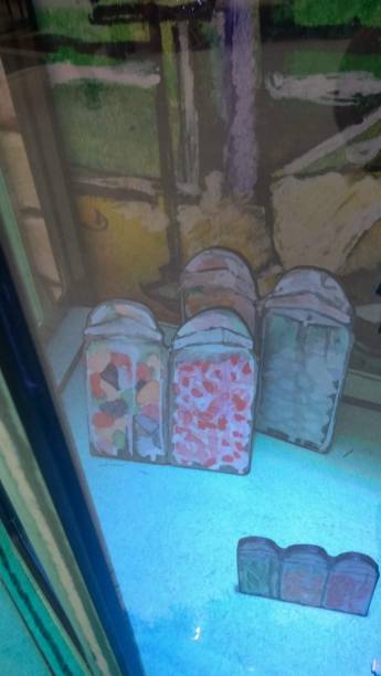 Detalhe da vitrine da Honeydukes, na Hogsmeade do Shopping Metrô Tatuapé