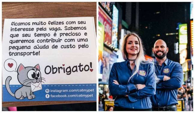 Firma dá 20 reais para transporte e bilhete de agradecimento em entrevista