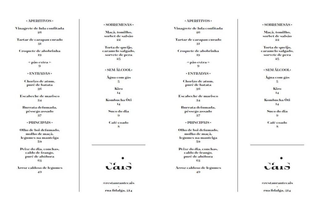 Cais – Cardápio Cais – Cardápio