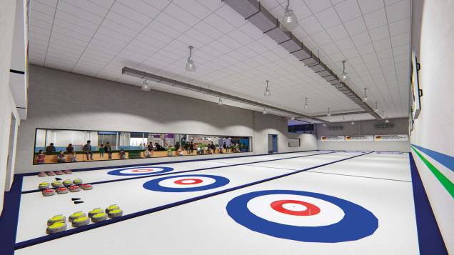 Empreendimento da Confederação Brasileira de Desportos no Gelo: quadra de patinação e hóquei de 500 metros quadrados  e as três pistas de curling com tamanho oficial