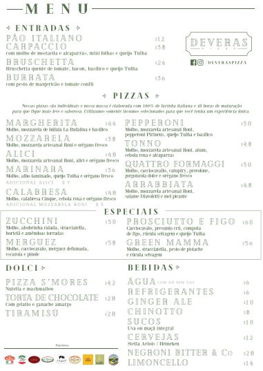 Deveras Pizza &ndash; Card&aacute;pio