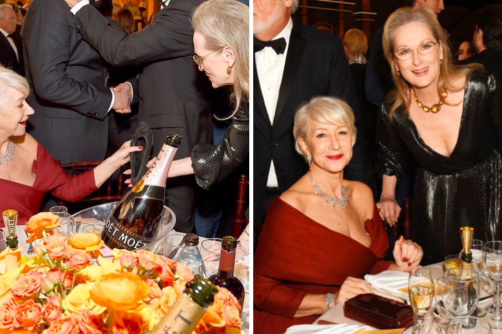 Meryl Streep dá “mãozinha” para Helen Mirren e flagra chama atenção