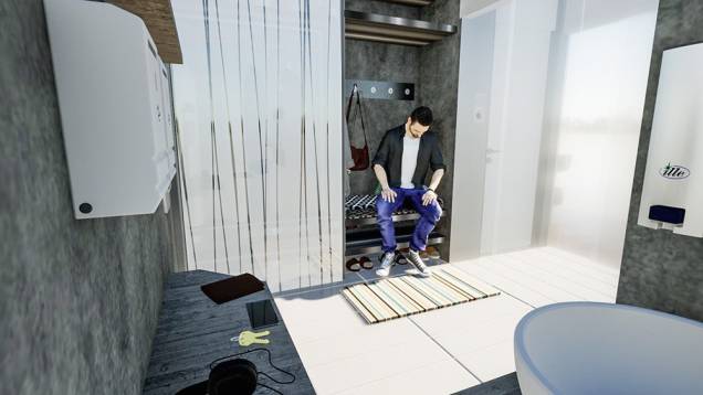 Área externa de higienização e local para descontaminação, onde deixar sapatos e objetos Área externa de higienização e local para descontaminação, onde deixar sapatos e objetos