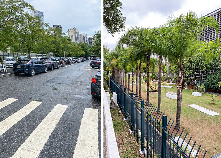 Vagas de estacionamento por todos os lados da Assembleia e calçadas isoladas: mau exemplo, que destoa do Plano Diretor