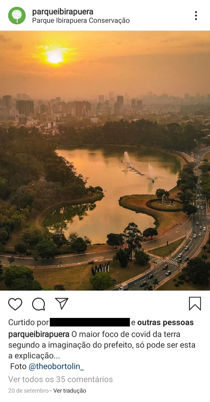 1-Parque-Ibirapuera-Conservação-Página-cancelada-Reprodução-Instagram-11 Prefeitura derruba página de Parque Ibirapuera após críticas a Bruno Covas