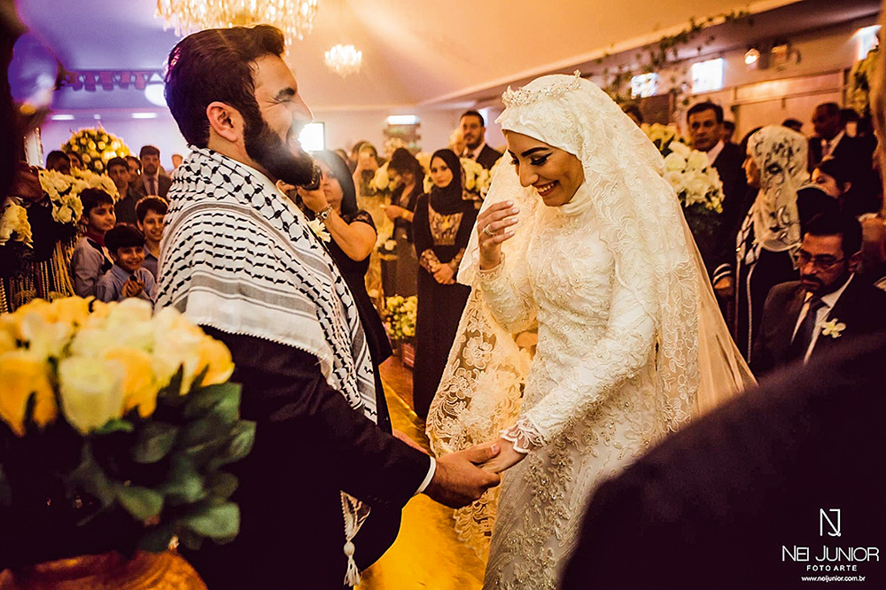Parceria e diversão: Mariam e Mahmmud na festa de casamento e durante a lua de mel