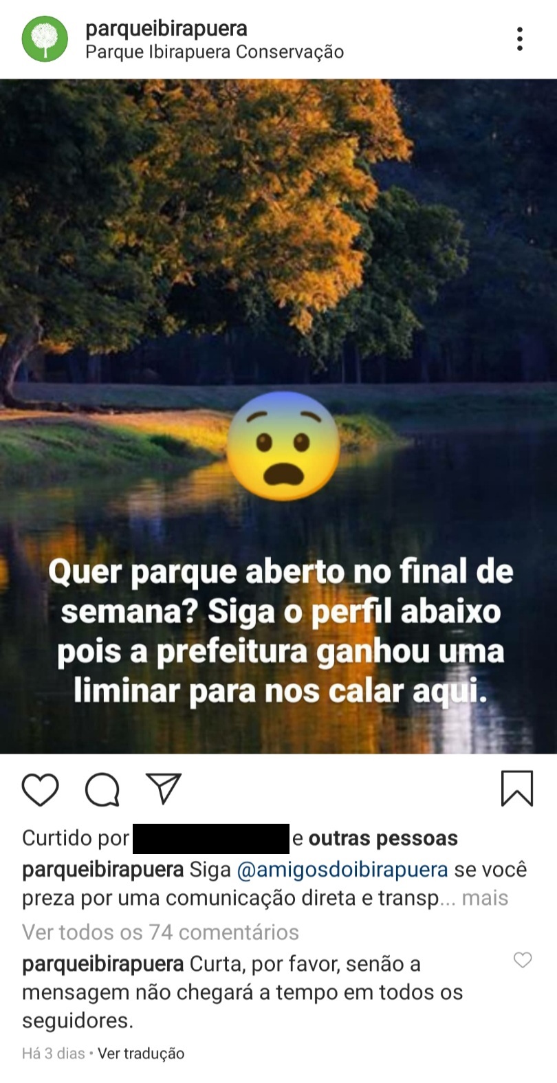 1-Parque-Ibirapuera-Conservação-Página-cancelada-Reprodução-Instagram-11 Prefeitura derruba página de Parque Ibirapuera após críticas a Bruno Covas