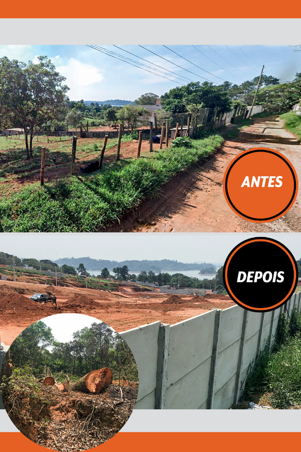 Imagem mostra o antes e o depois de um desmatamento na Estrada do Cumbica, nas margens da Represa de Guarapiranga