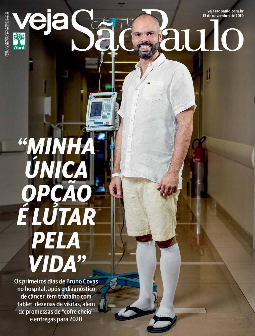 Bruno Covas, no hospital, em novembro de 2019