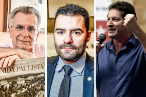 Os candidatos Andrea Matarazzo (PSD), Arthur do Val (Patriota) e Jilmar Tatto (PT)