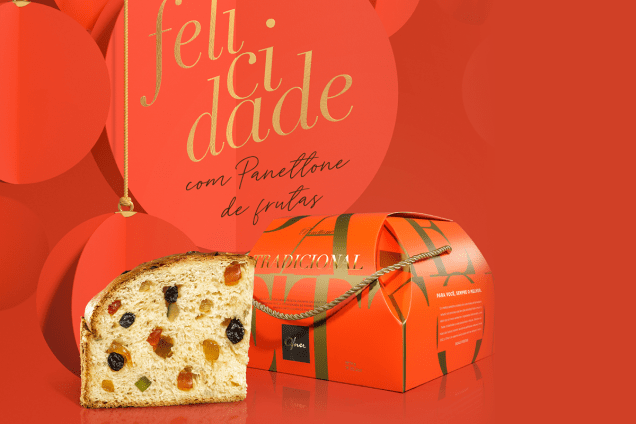 Felicidade: Panettone Tradicional (500 g) – Massa de fermentação natural, frutas cristalizadas e uvas-passas. (R$ 36) Felicidade: Panettone Tradicional (500 g) – Massa de fermentação natural, frutas cristalizadas e uvas-passas. (R$ 36)