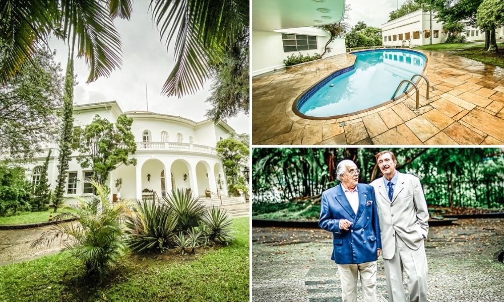 Os jardins e a piscina, projetados por Burle Marx e Di Cavalcanti; ao lado, Ribas e José Geraldo Quartim, presidente da UND
