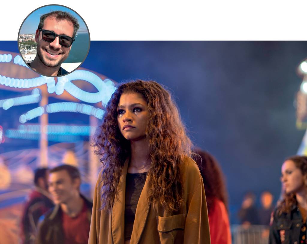 Foto de Pedro com uma imagem ilustrativa da série Euphoria