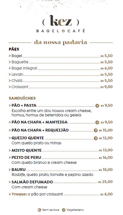 Kez Bagel & Café – cardápio Higienópolis Cardápio