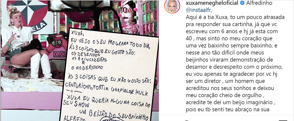 Postagem de Xuxa, que respondeu cartinha de fã enviada há mais de três décadas