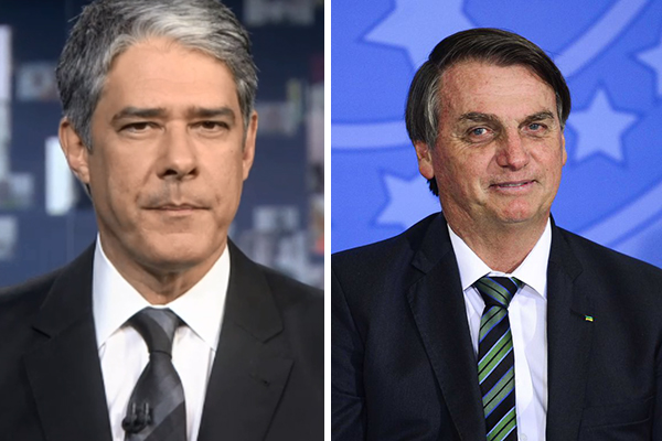 Imagem exibe uma montagem com o jornalista William Bonner e o presidente Jair Bolsonaro