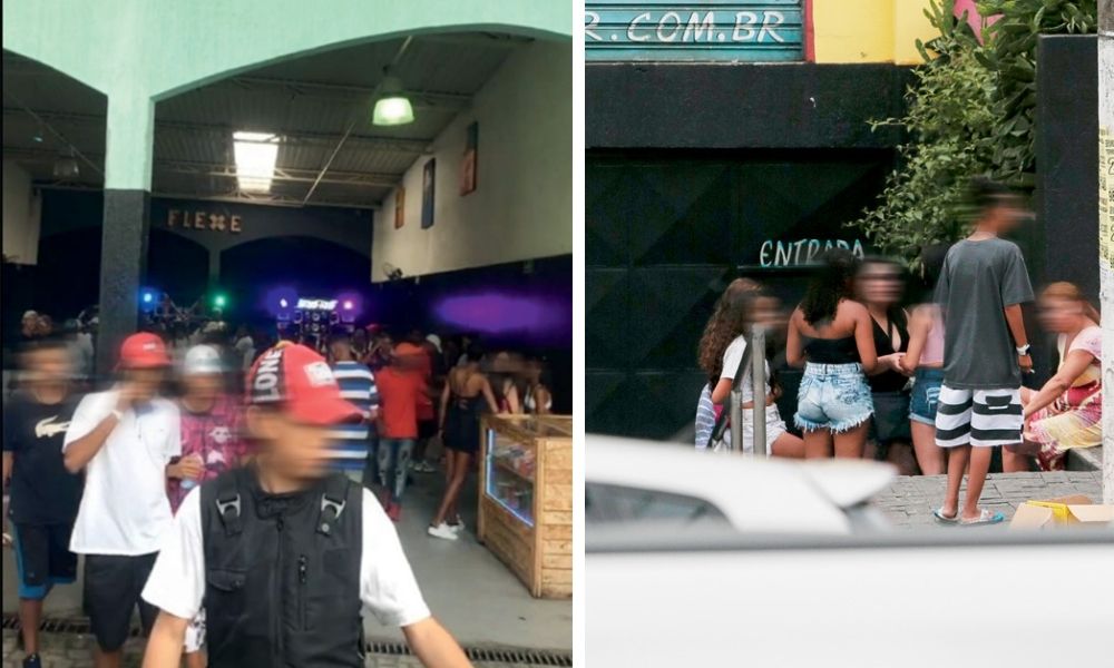 Pessoas saindo da festa no espaço Flexe