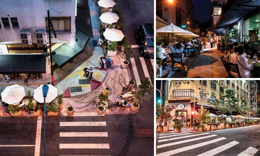 esquinas e ruas com ocupação dos restaurantes