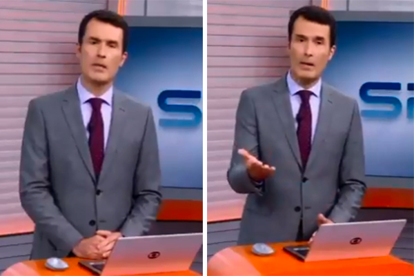 Montagem mostra dois frames do jornalista Fabio Turci enquanto apresenta o telejornal SP1, da Globo