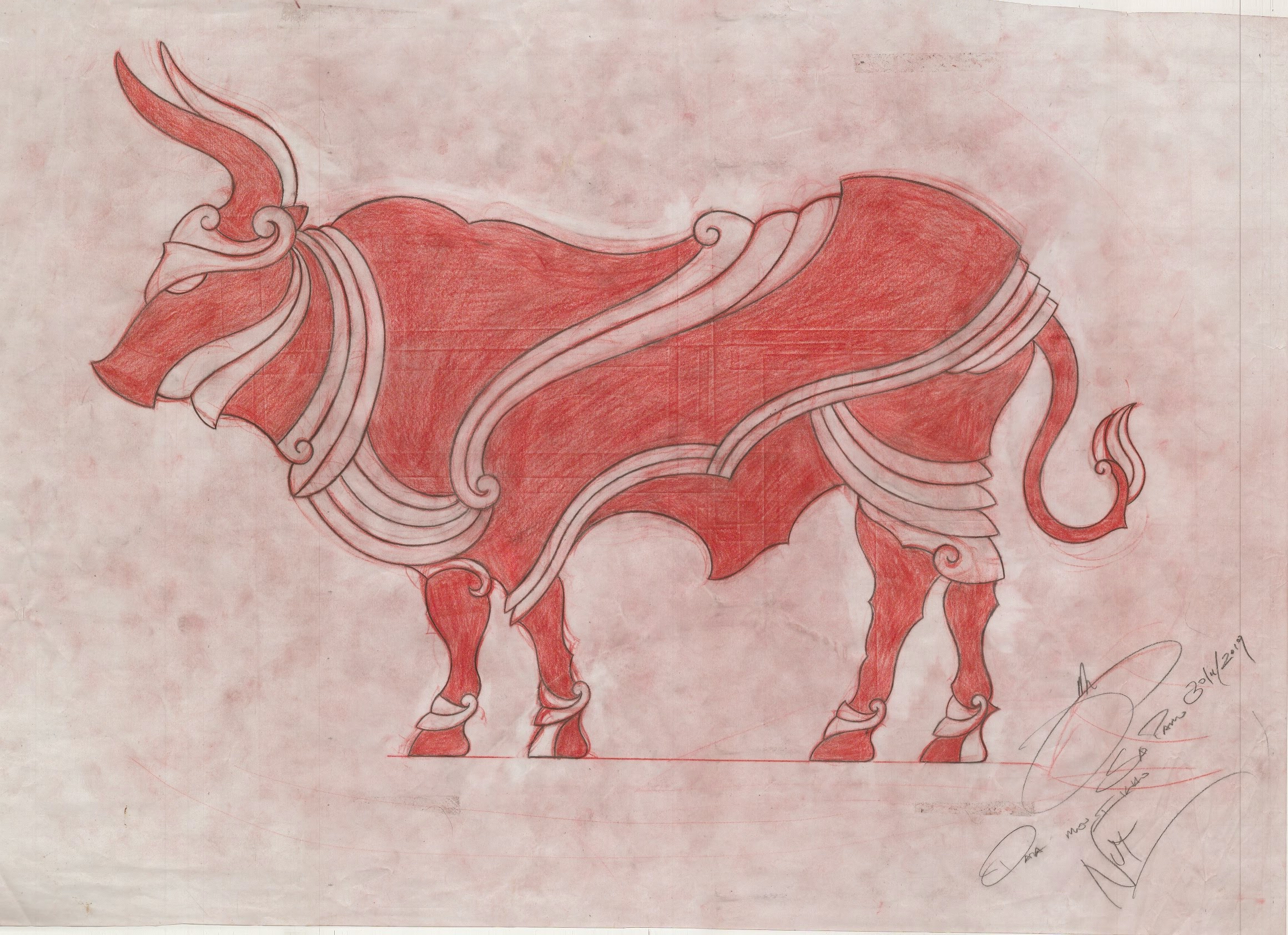 Ilustração de Jun Matsui inspirada no boi, do ano-novo chinês.