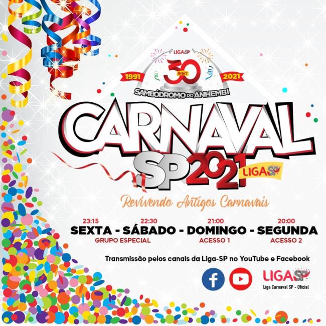 programação carnaval 2021 das escolas de samba de SP