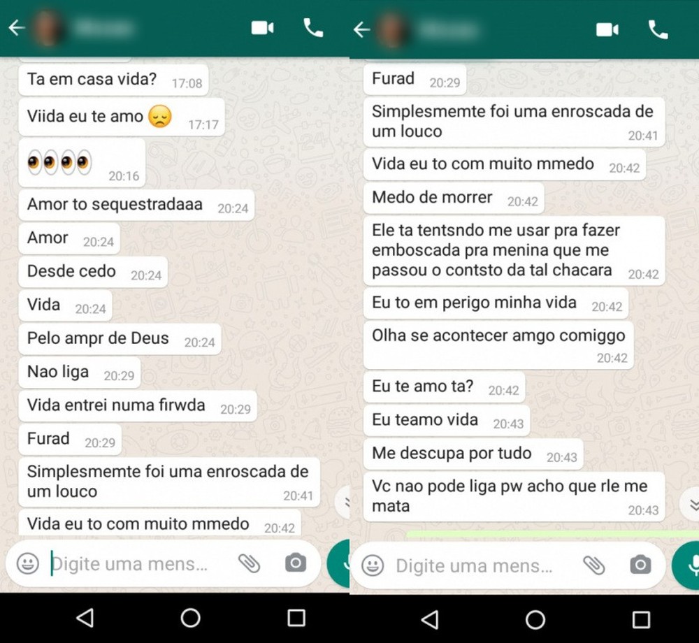 mensagens trocadas no WhatsApp entre vítima e seu namorado