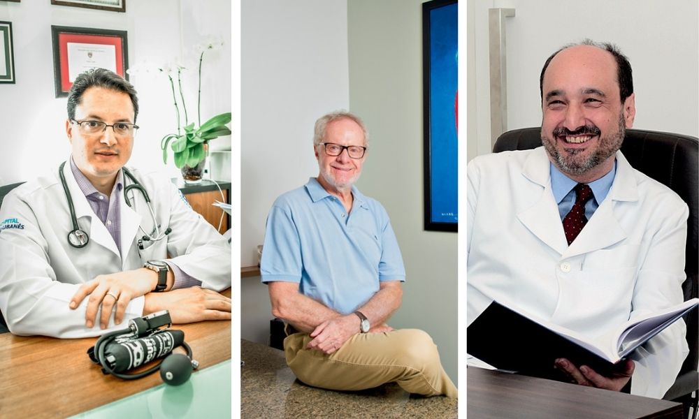 medicina cannabis capa médicos Camiz (do HC), Pitliuk (do Einstein) e Lara (da Santa Casa), da esquerda para a direita, fotos dos médicos