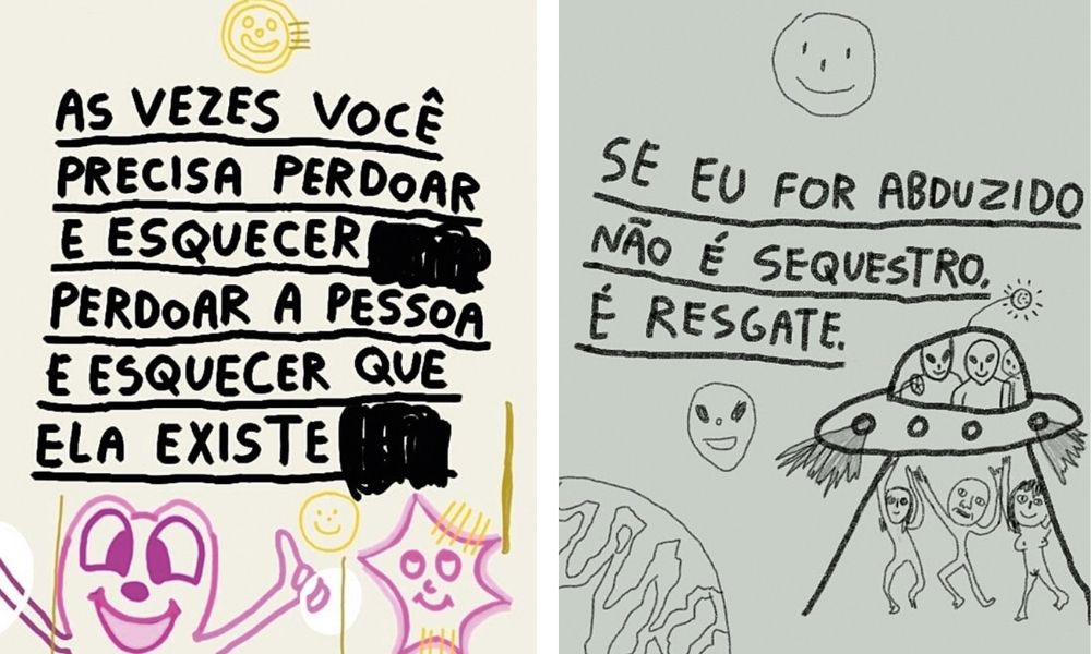 Duas ilustrações: na primeira está escrito 