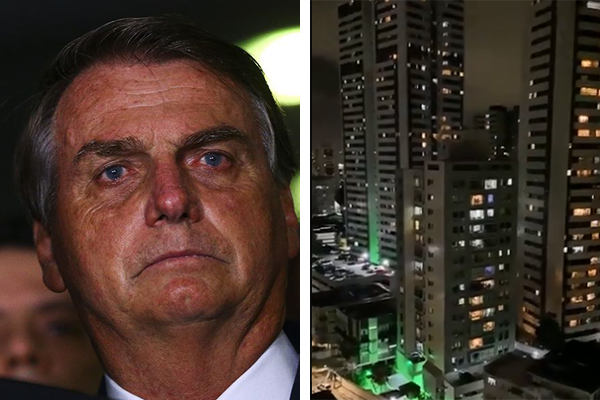 Montagem mostra, à esquerda, foto de Jair Bolsonaro e à direita, imagem de prédios onde moradores fazem panelaço contra o presidente
