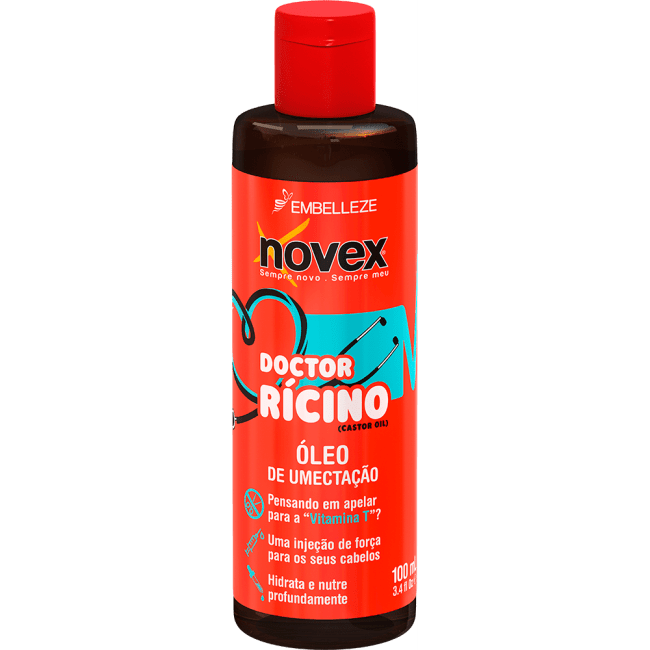 Embalagem em laranja do produto óleo de rícino da Novex