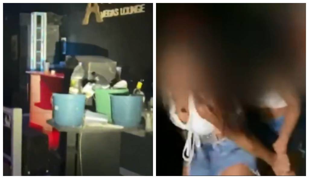 Baldes de gelo com cerveja e mulheres que participavam de festa clandestina em Osasco: aglomeração na pandemia