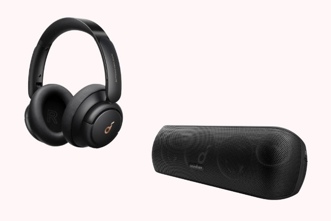 Headphone com cancelamento de ruído, Anker e Caixa de som Bluetooth, Anker.