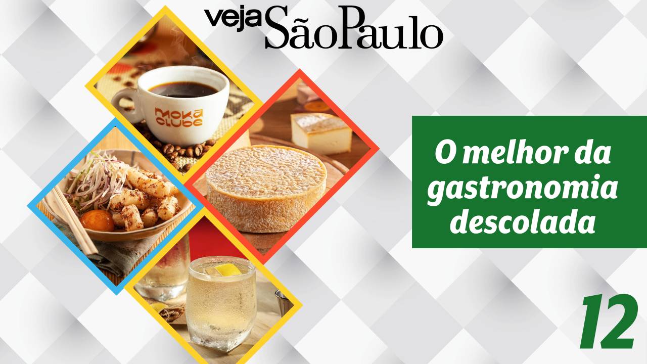 Card do 'O melhor da gastronomia descolada - Episódio 12' com fotos de drinque do Regô, café do Moka Clube, prato do Mica e queijo na porção esquerda.