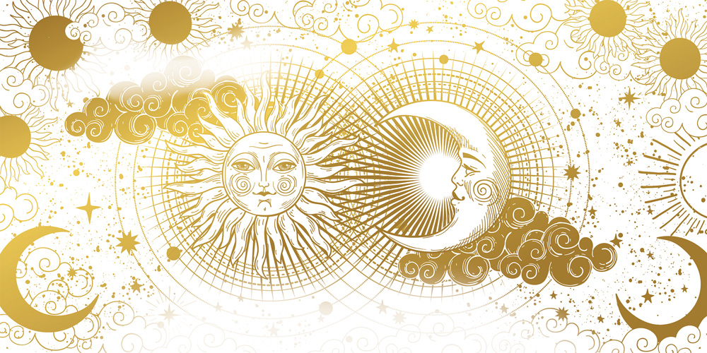 desenho artístico de sol e lua um ao lado do outro