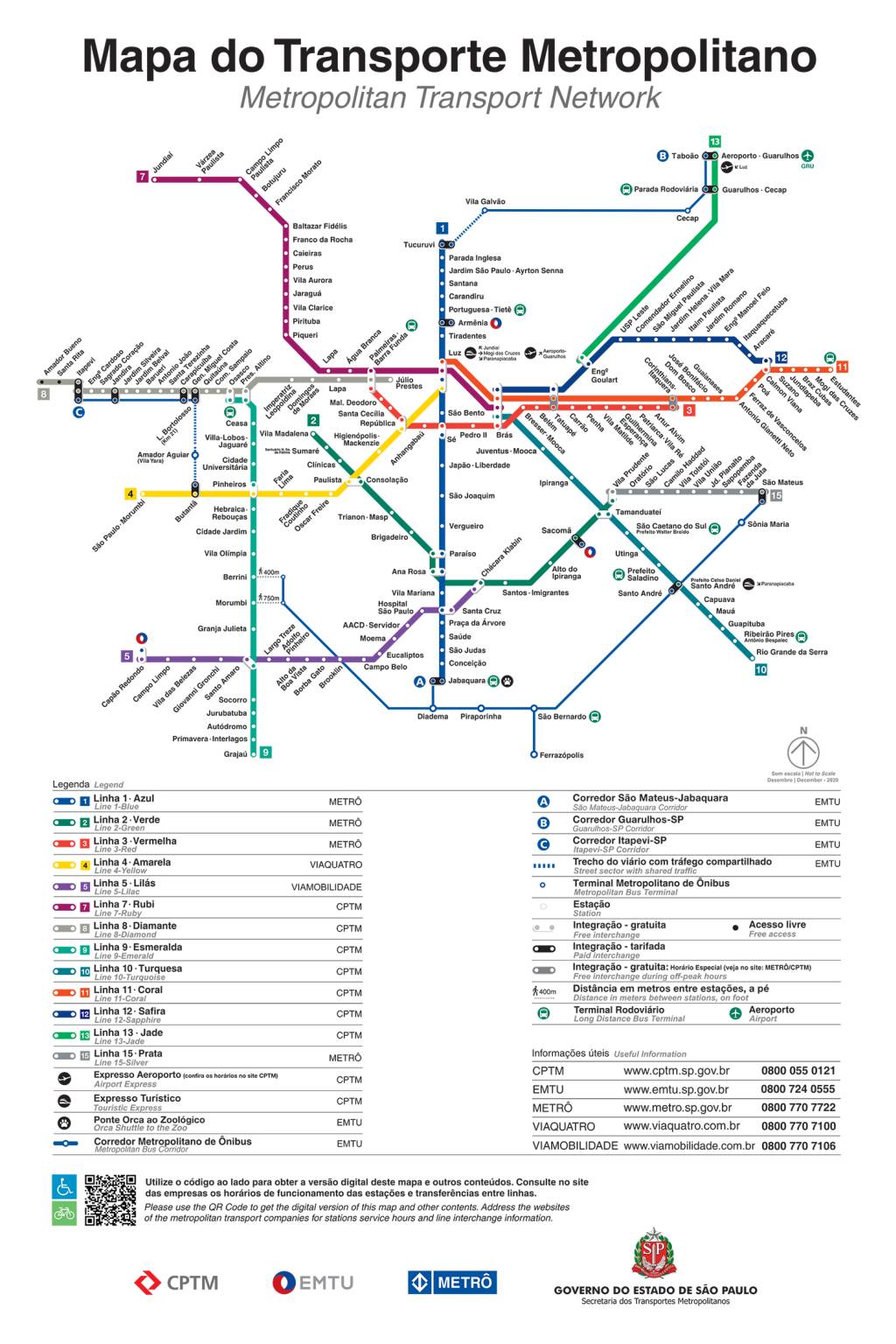 Mapa do Transporte Metropolitano mostra linhas do Metrô e da CPTM
